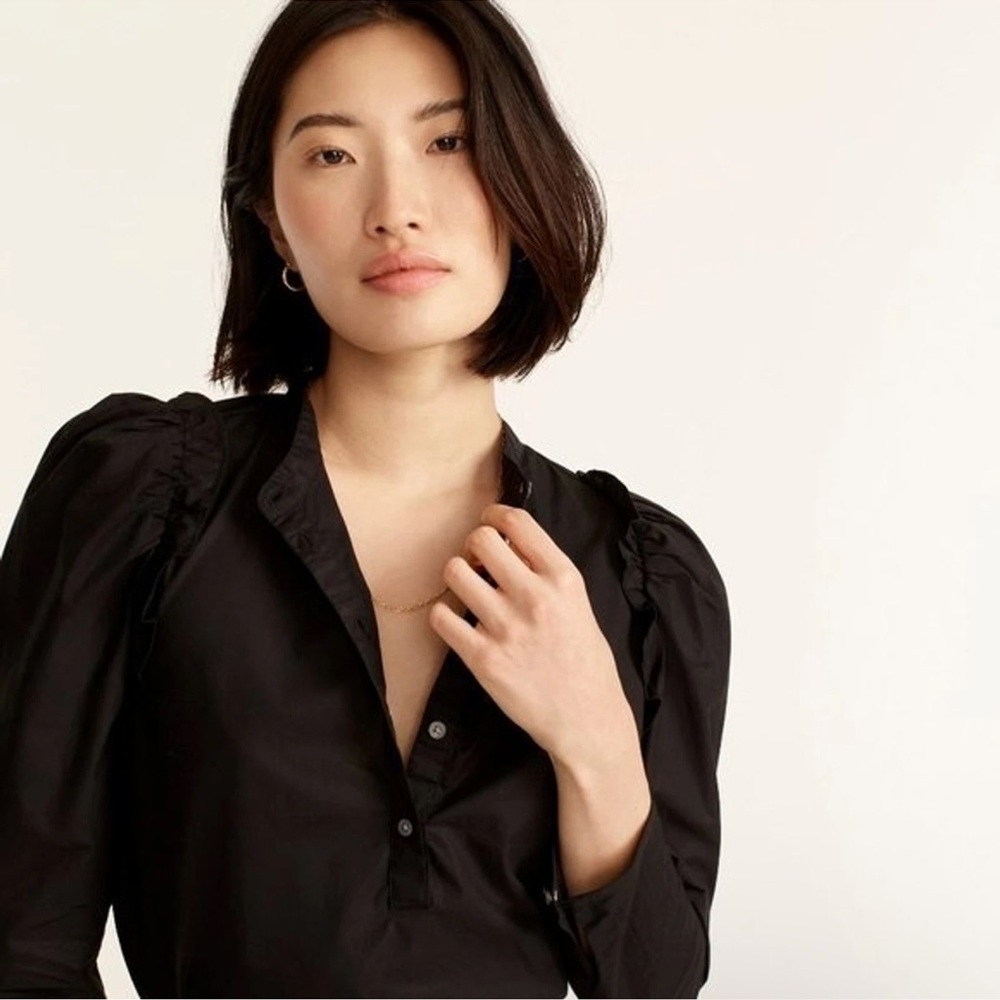 J.Crew Black Puff Sleeve Popover Blouse NWT Cotton Preppy Minimal Chic Small - Picture 4 of 9